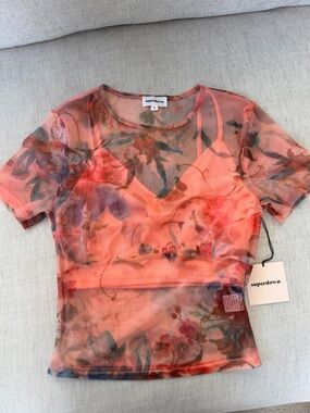 superdown Coral Floral Sheer Mesh Crop Top and liner cropped cami